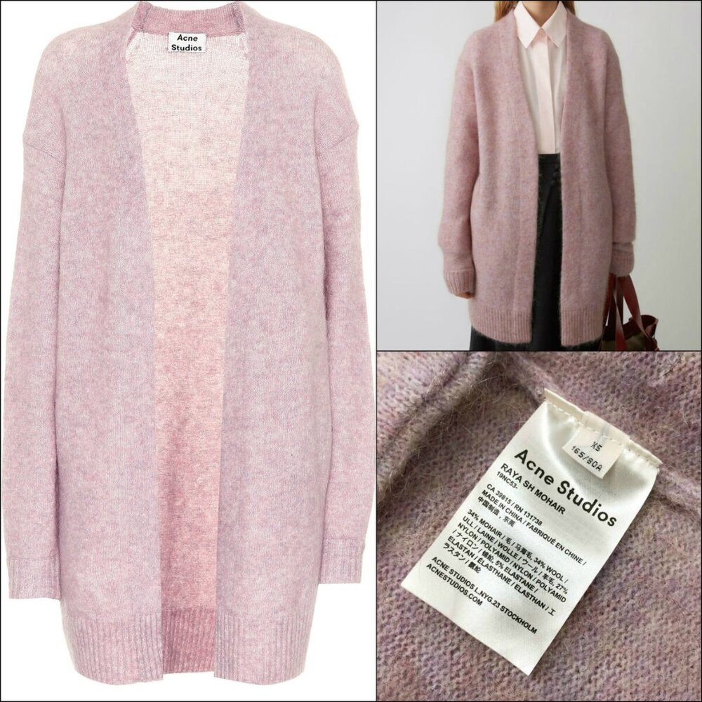Acne Studios Raya Purple Wool Mohair Oversized Long Cardigan